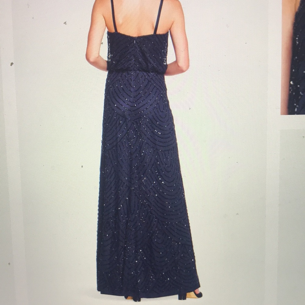 Adrianna Papell Art Deco Beaded Blouson Gown in Navy